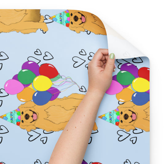 Golden Retriever Birthday Blue Heart Background Wrapping Paper Sheets