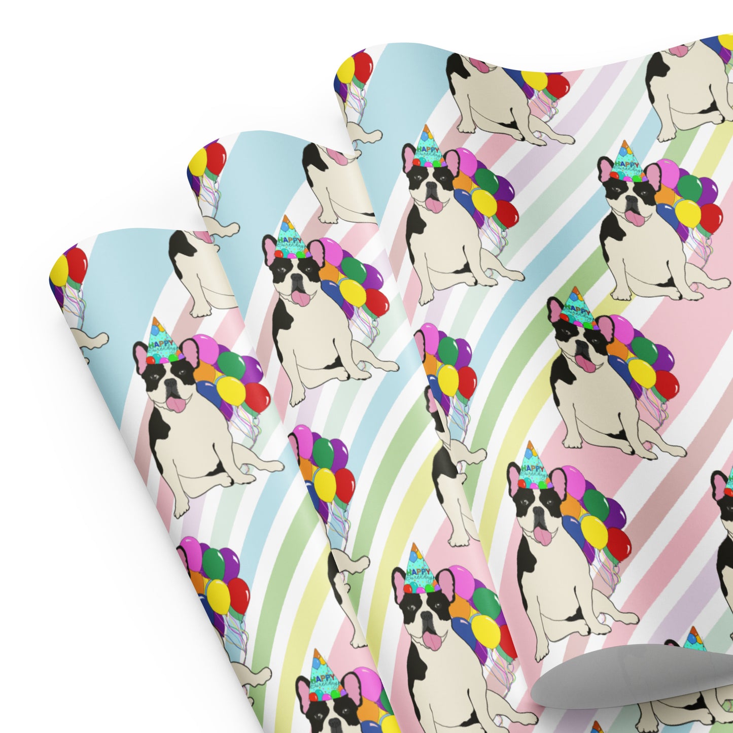 French Bulldog Birthday (Black Pied) Color Diagonal Background Wrapping Paper Sheets