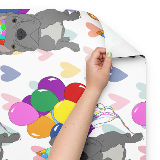 French Bulldog (Grey Frenchie) Color Hearts Background Wrapping Paper Sheets