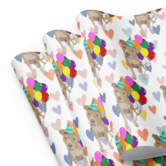 Tan Pit Bull Birthday Color Hearts Background Wrapping Paper Sheets