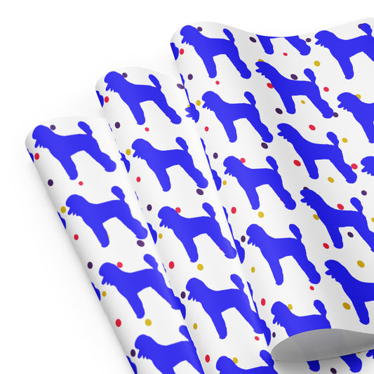 Blue Poodle on Polka Dots Background Wrapping Paper Sheets