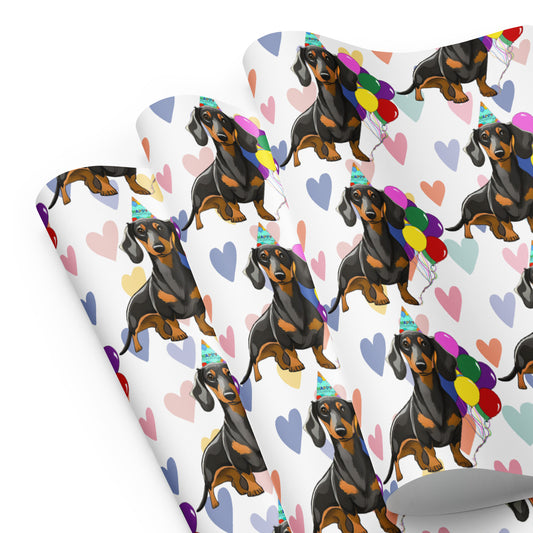 Dachshund  Birthday Color Hearts Wrapping Paper Sheets