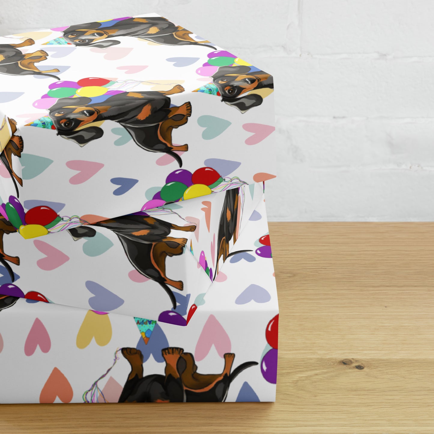 Dachshund  Birthday Color Hearts Wrapping Paper Sheets