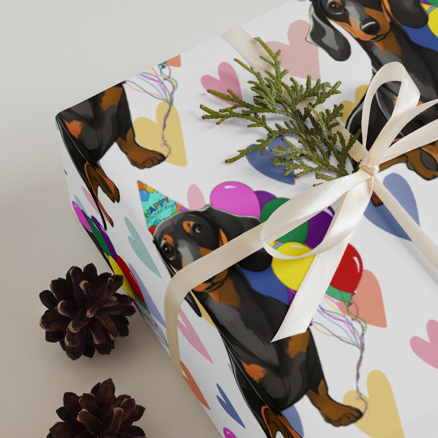 Dachshund  Birthday Color Hearts Wrapping Paper Sheets
