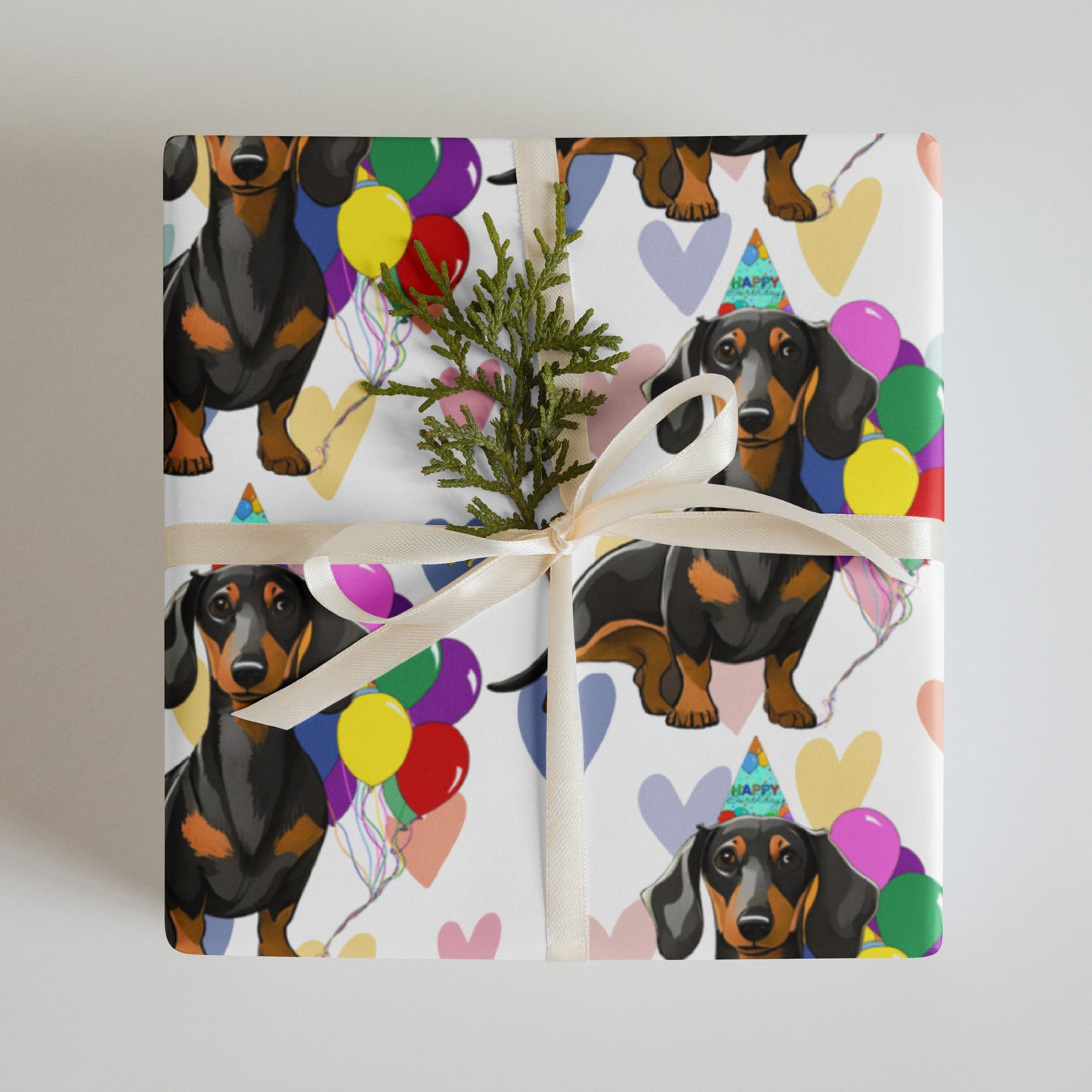Dachshund  Birthday Color Hearts Wrapping Paper Sheets