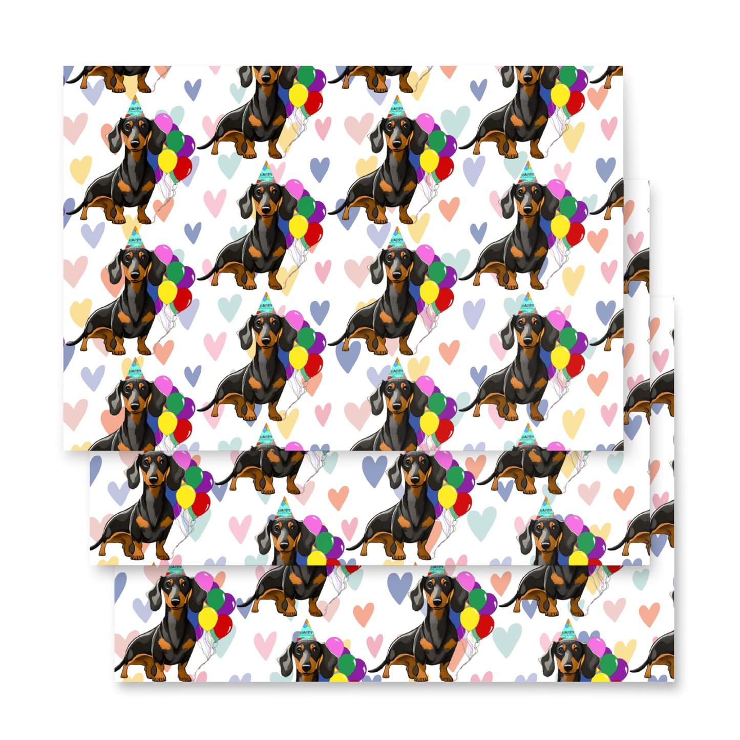 Dachshund  Birthday Color Hearts Wrapping Paper Sheets