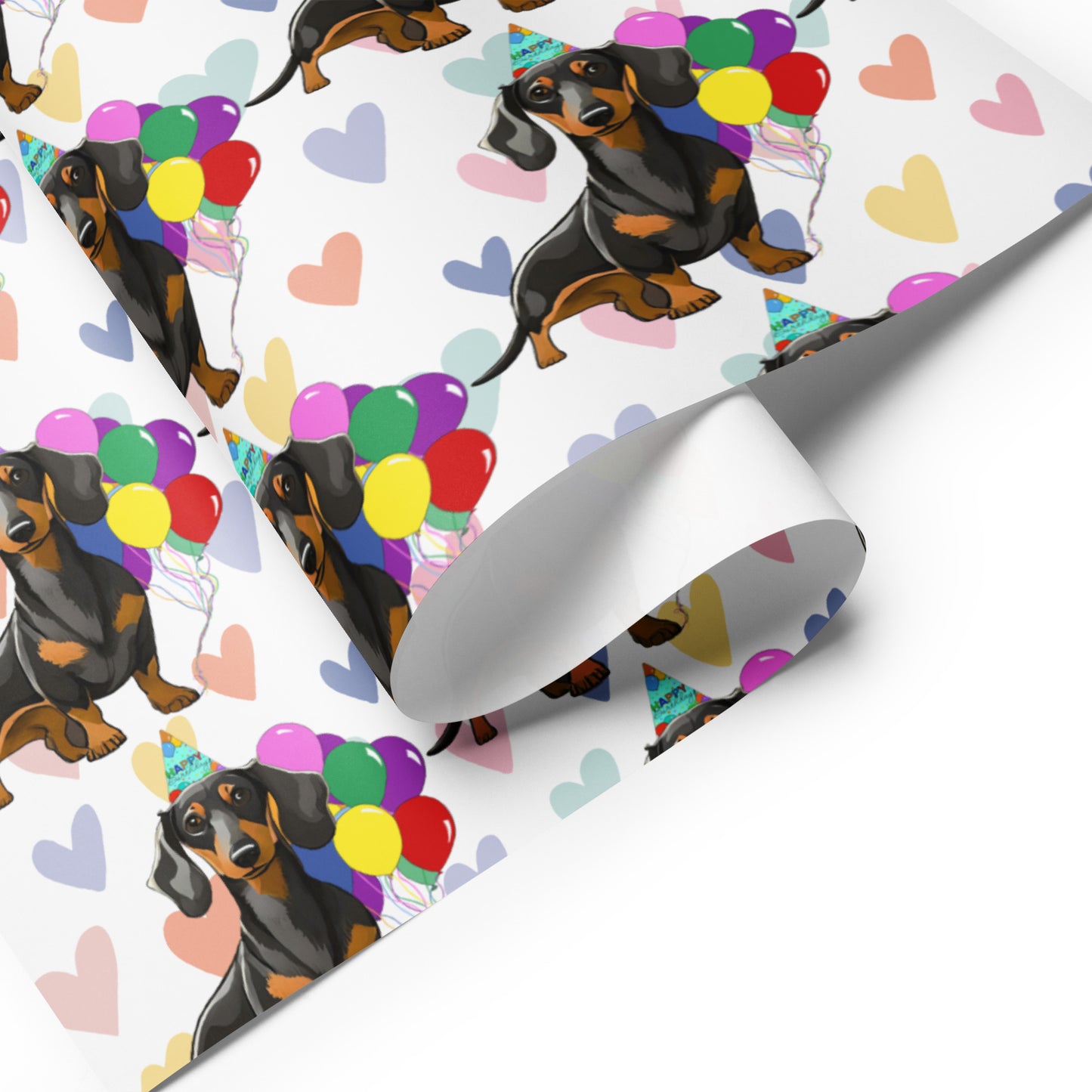 Dachshund  Birthday Color Hearts Wrapping Paper Sheets