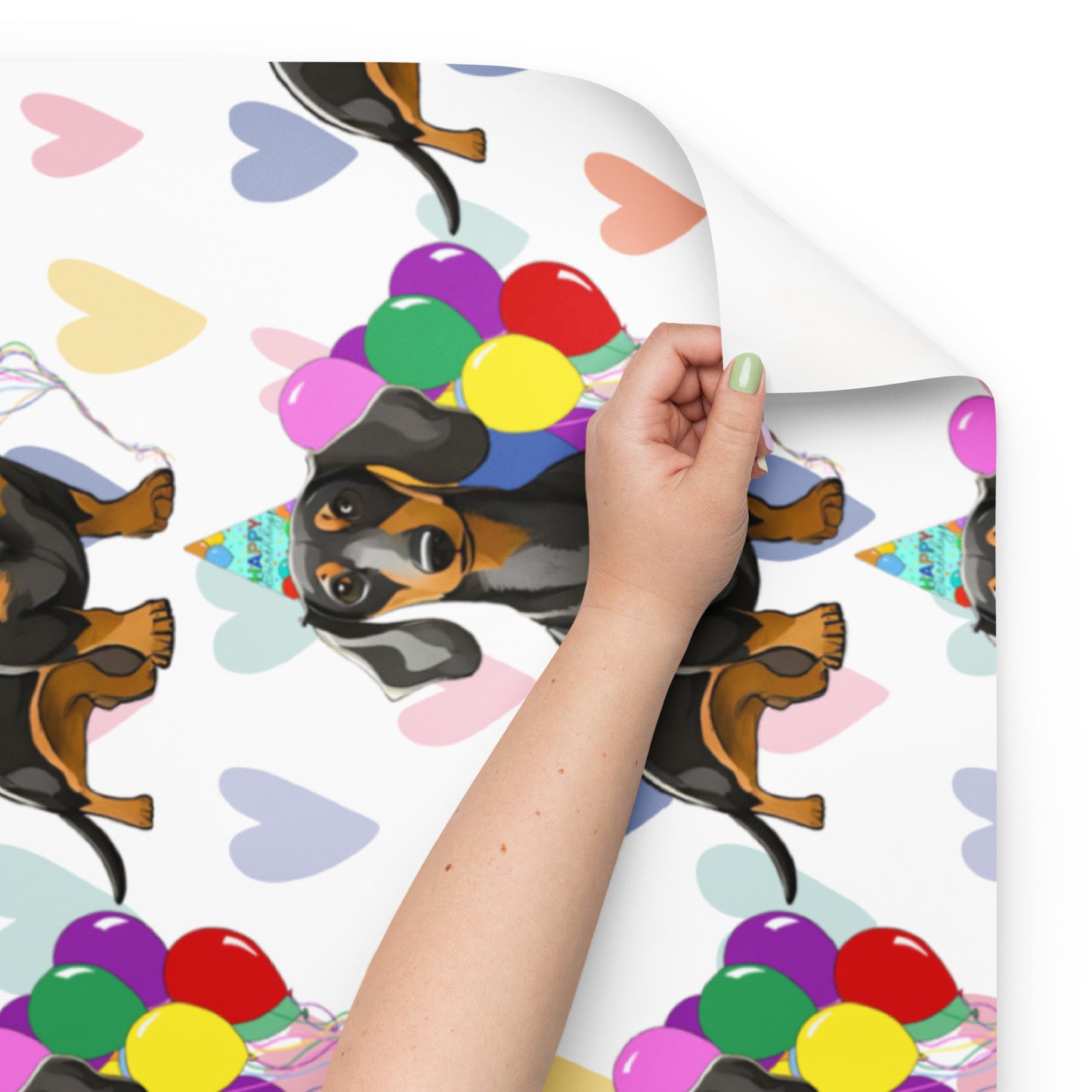 Dachshund  Birthday Color Hearts Wrapping Paper Sheets