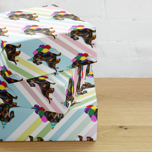 Dachshund Birthday Diagonal Color Stripes Wrapping Paper sheet
