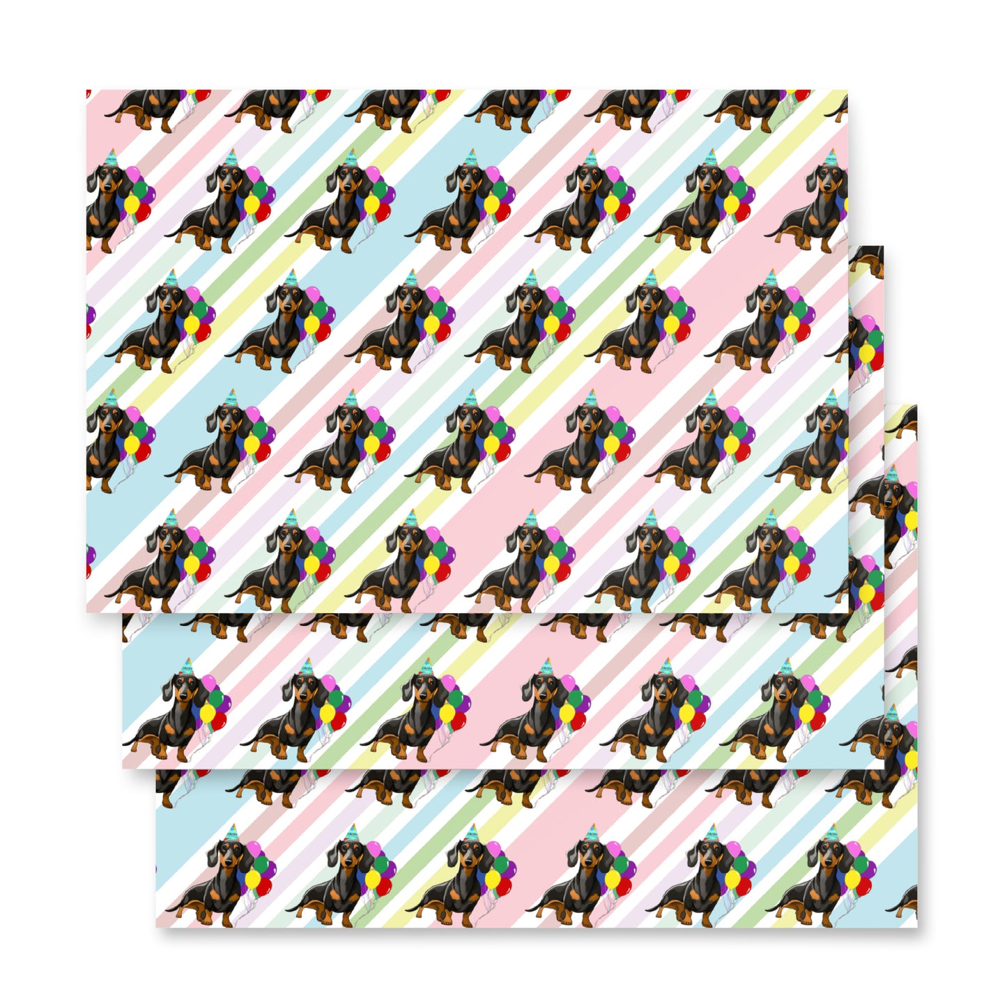 Dachshund Birthday Diagonal Color Stripes Wrapping Paper sheet