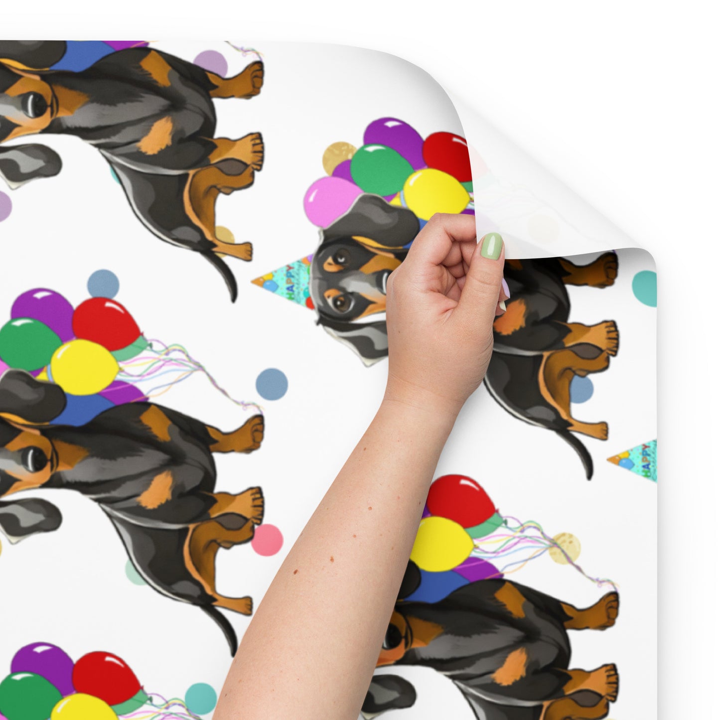 Dachshund Color Polka Dots Wrapping Paper Sheets