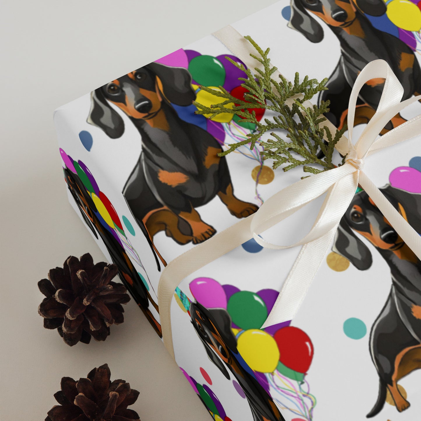 Dachshund Color Polka Dots Wrapping Paper Sheets