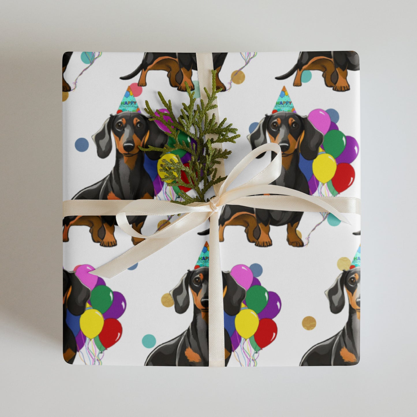 Dachshund Color Polka Dots Wrapping Paper Sheets