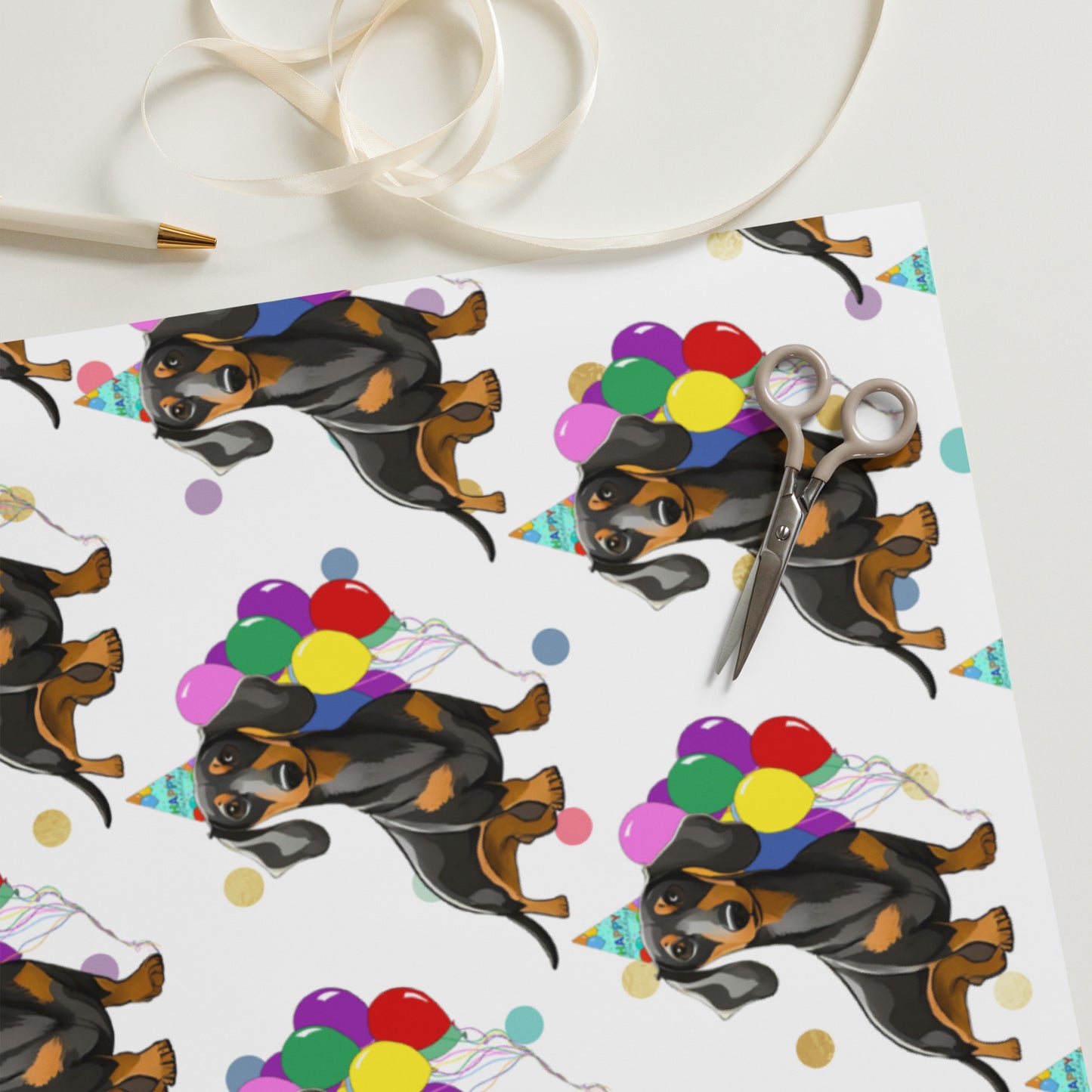 Dachshund Color Polka Dots Wrapping Paper Sheets