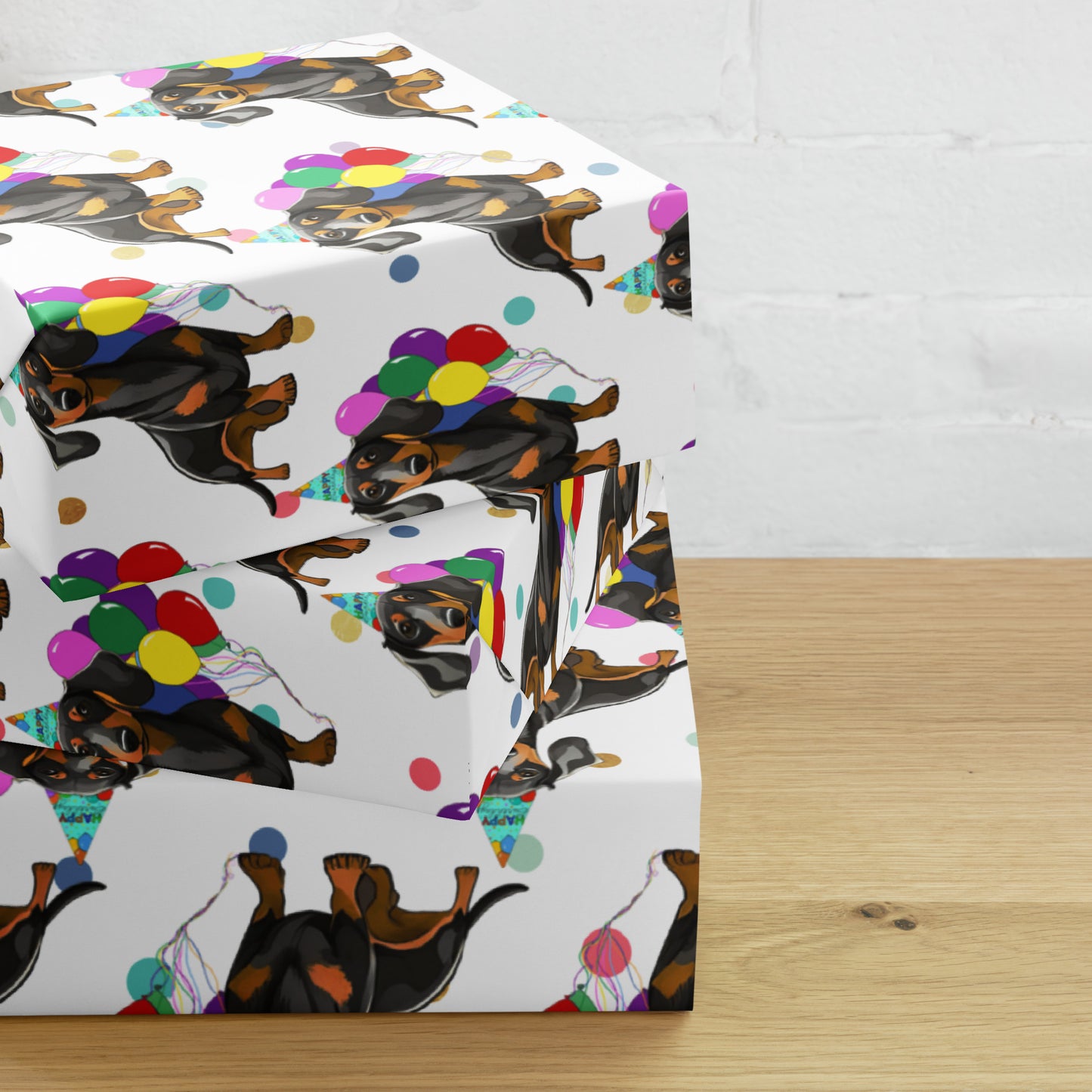 Dachshund Color Polka Dots Wrapping Paper Sheets