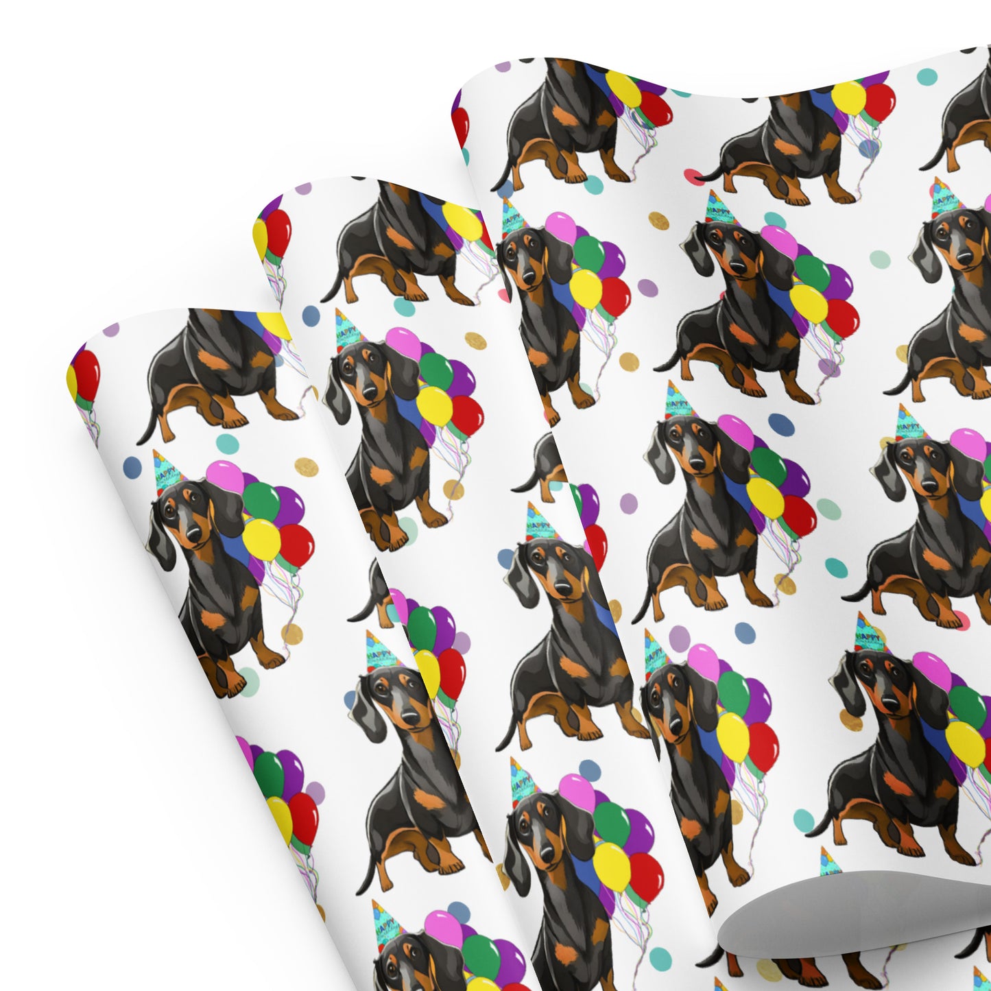 Dachshund Color Polka Dots Wrapping Paper Sheets
