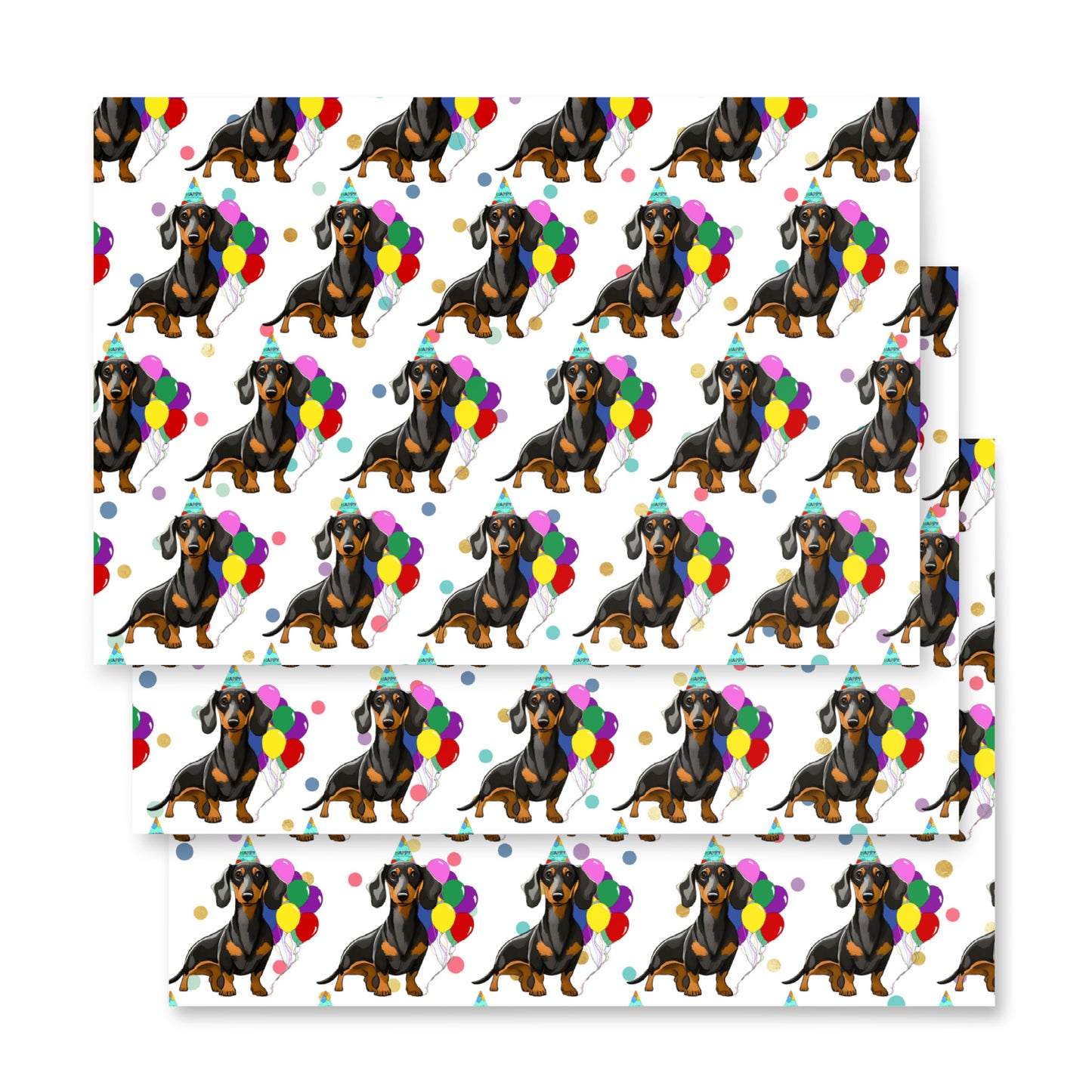 Dachshund Color Polka Dots Wrapping Paper Sheets