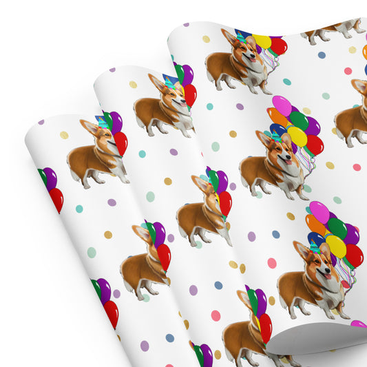 Corgi Birthday Color Polka Dots Wrapping Paper Sheets
