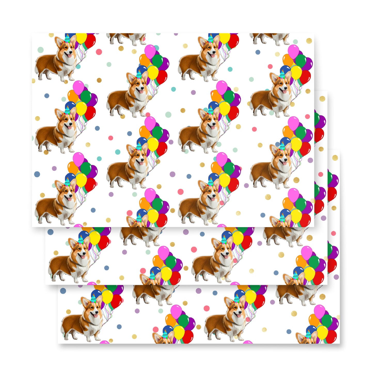 Corgi Birthday Color Polka Dots Wrapping Paper Sheets