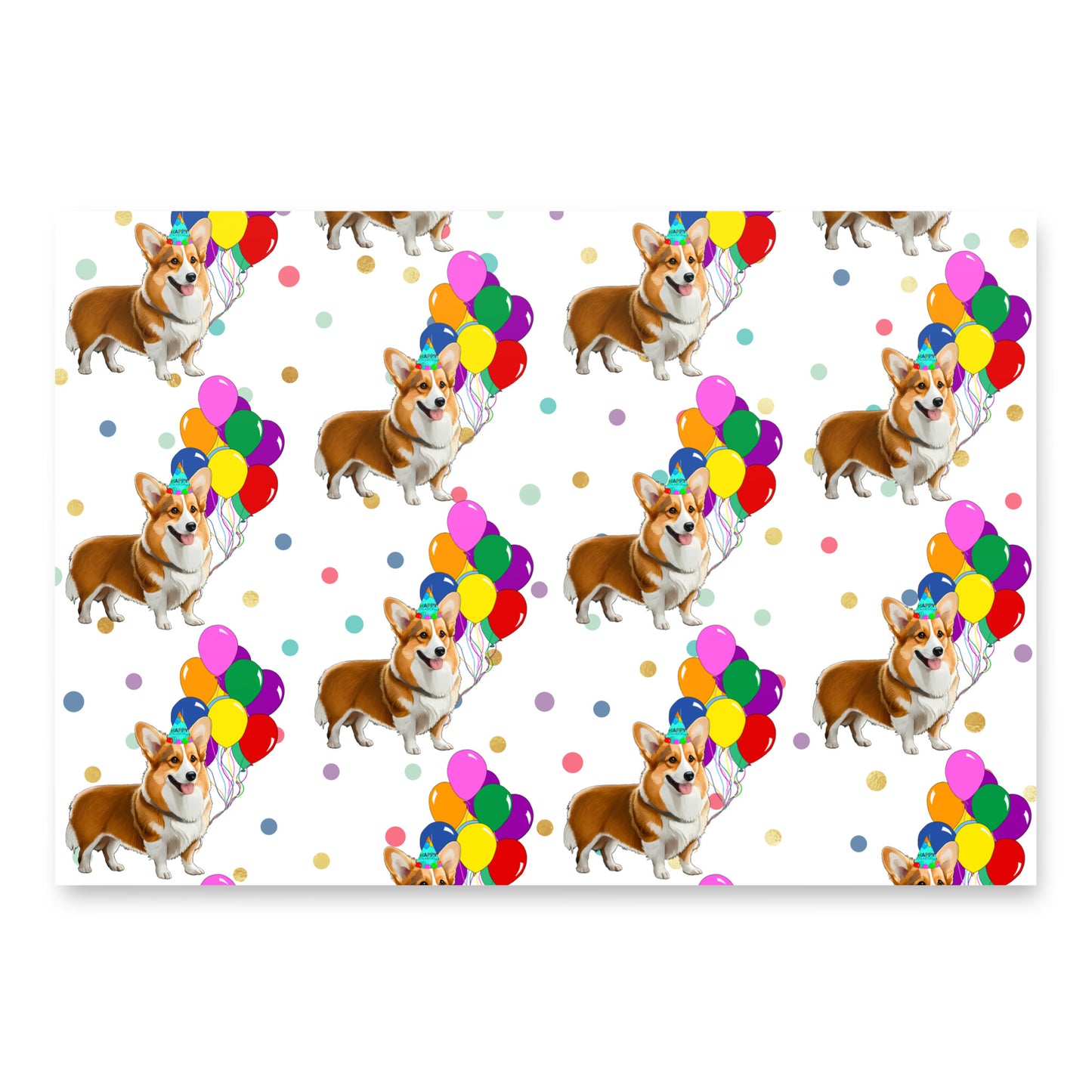 Corgi Birthday Color Polka Dots Wrapping Paper Sheets