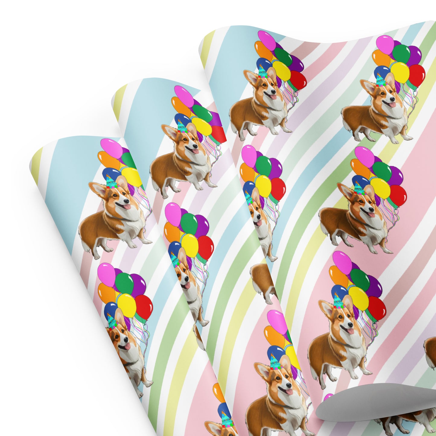 Corgi Birthday Diagonal Stripe Wrapping Paper Sheets
