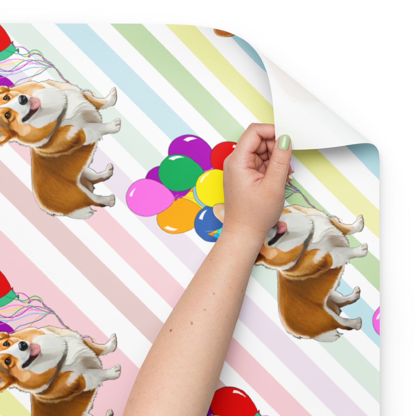 Corgi Birthday Diagonal Stripe Wrapping Paper Sheets