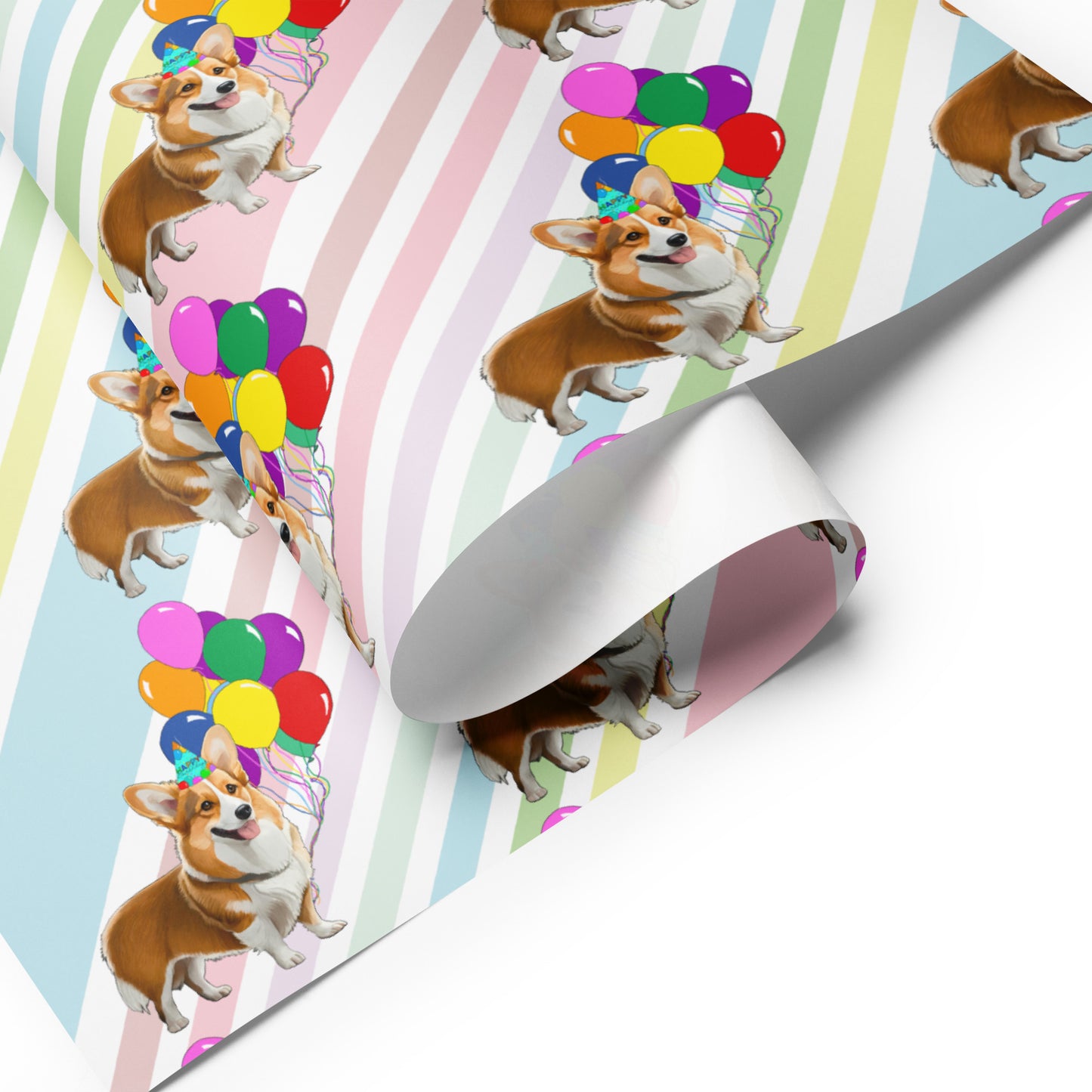 Corgi Birthday Diagonal Stripe Wrapping Paper Sheets
