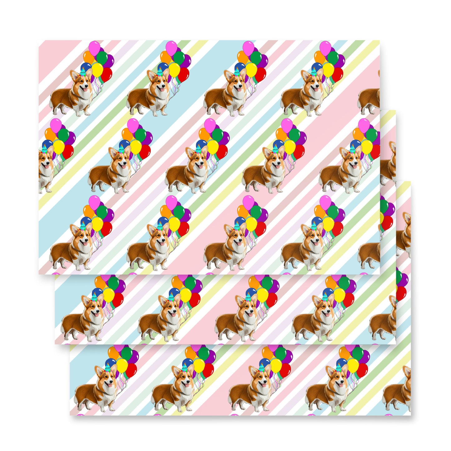 Corgi Birthday Diagonal Stripe Wrapping Paper Sheets