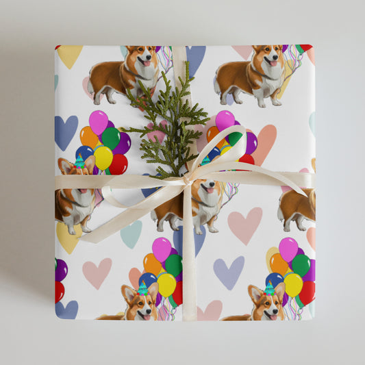 Corgi Birthday Color Hearts Wrapping PaperSheets