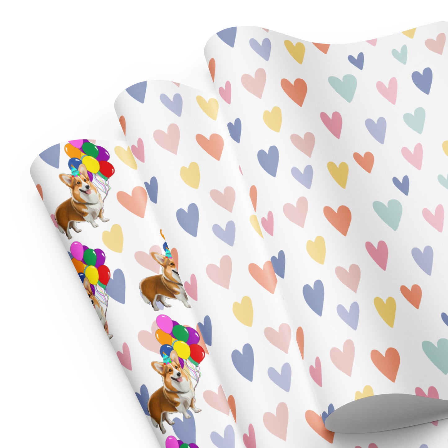 Corgi Birthday Color Hearts Wrapping PaperSheets
