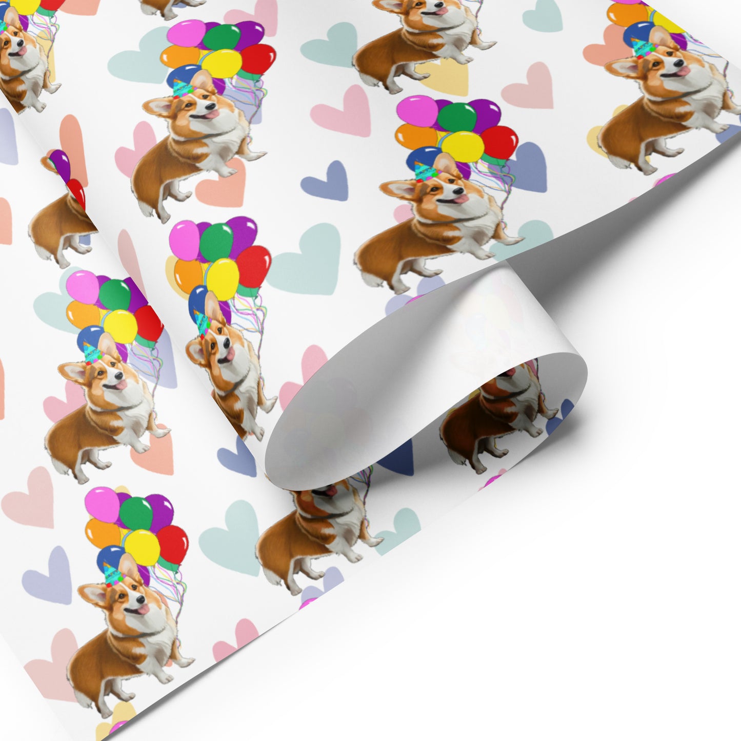 Corgi Birthday Color Hearts Wrapping PaperSheets