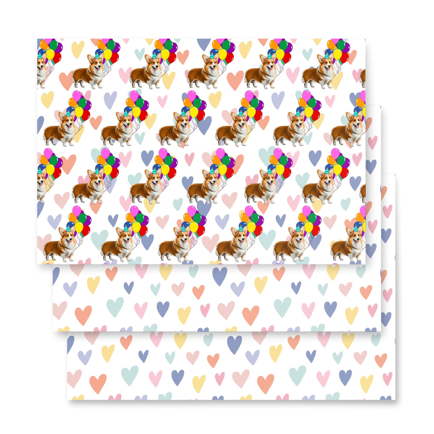 Corgi Birthday Color Hearts Wrapping PaperSheets