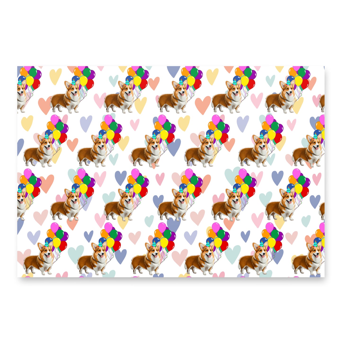Corgi Birthday Color Hearts Wrapping PaperSheets