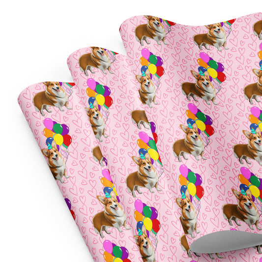 Corgi Birthday Pink Color Hearts Wrapping Paper - Sheets